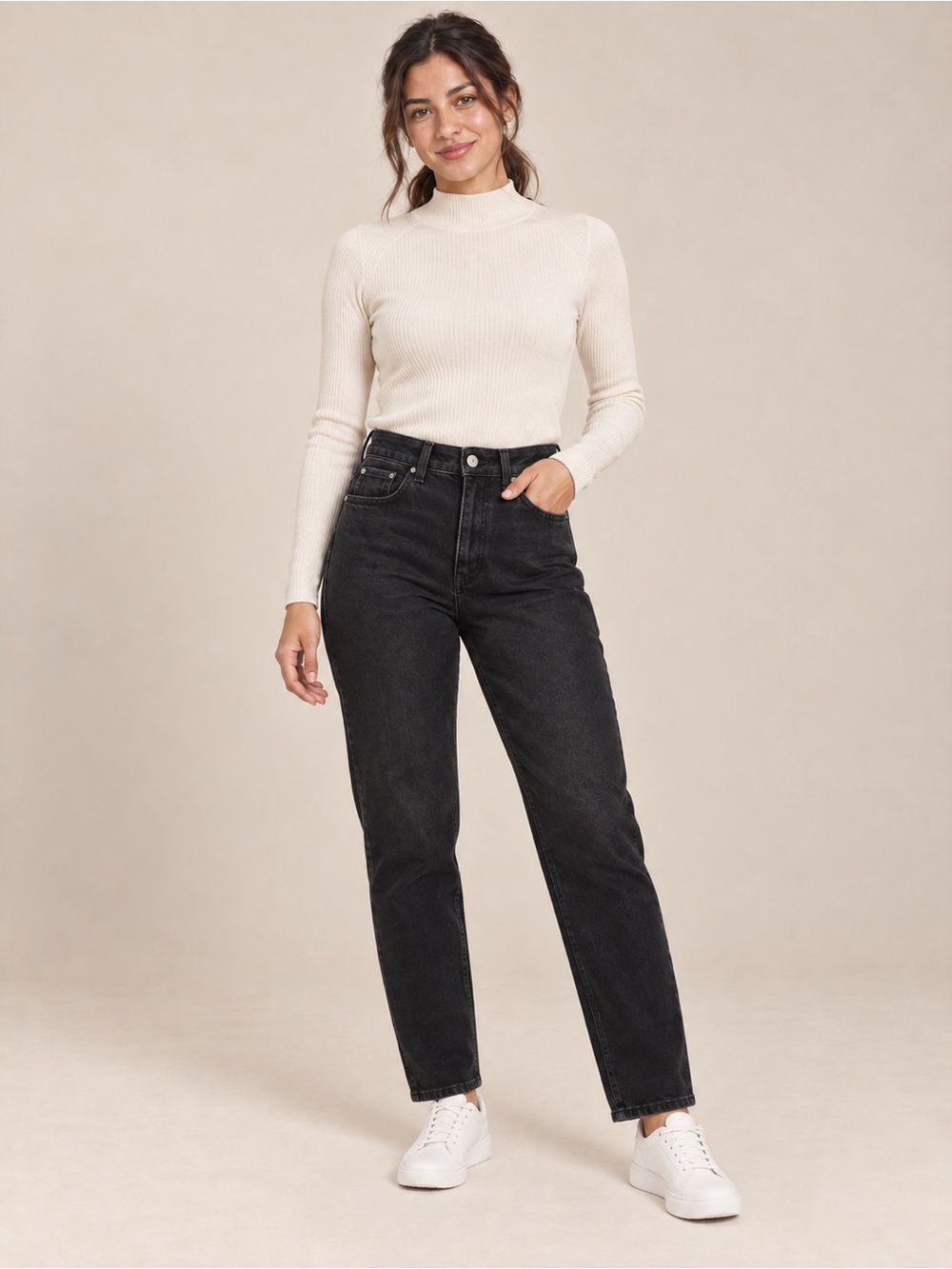 Zara High Rise Black Mom Jeans Women 4 EUR 36 Tapered Leg